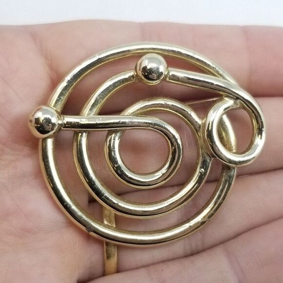 Vintage Abstract Design Modern Minimalist Brooch, Gold Tone Setting, Unique - Picture 1 of 5